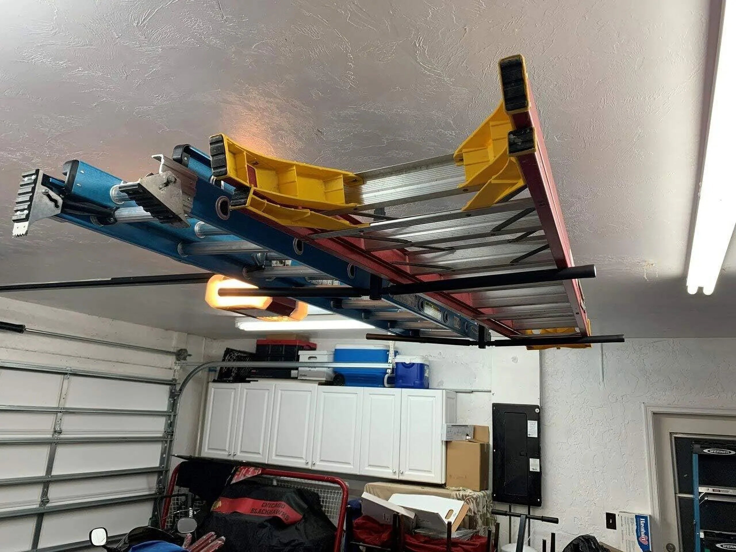Sizetoreyourboard Double Ladder Ceiling Rack, Hi Port 2 Garage Sizetorage And Organizer, Hanger Mount
