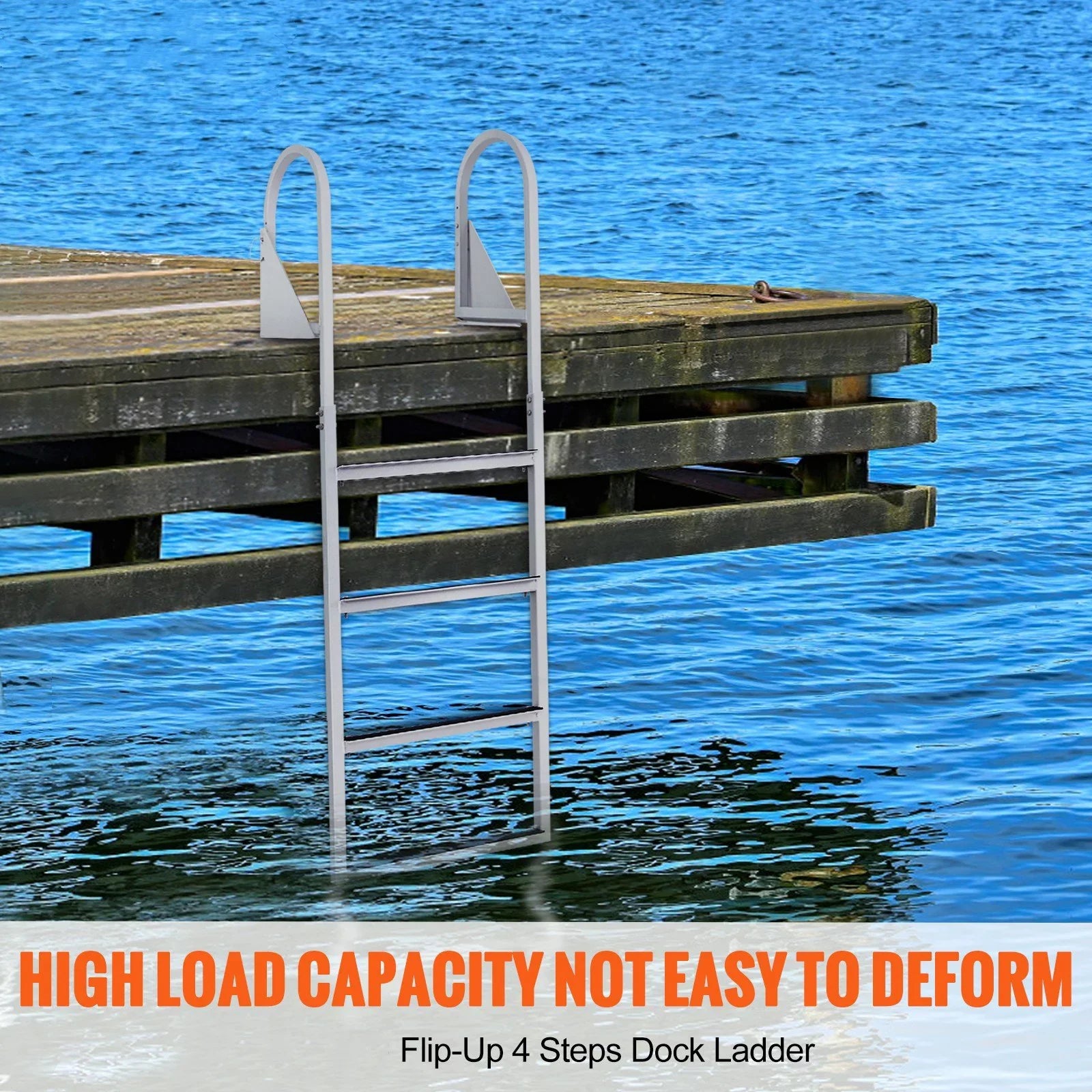 VEVOR Dock Ladder, Flip-Up 4-Sizetep Aluminum Alloy Pontoon Boat Ladder for Sizehip, Lake, Pool