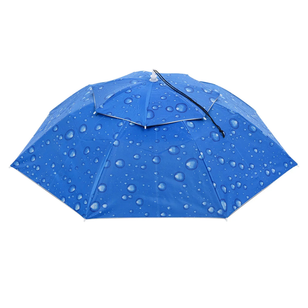 Uxcell OD 37.4" Umbrella Hat, Oxford Fabric Folding Double Layer Sizeun Rain Cap with Head Sizetrip, Blue