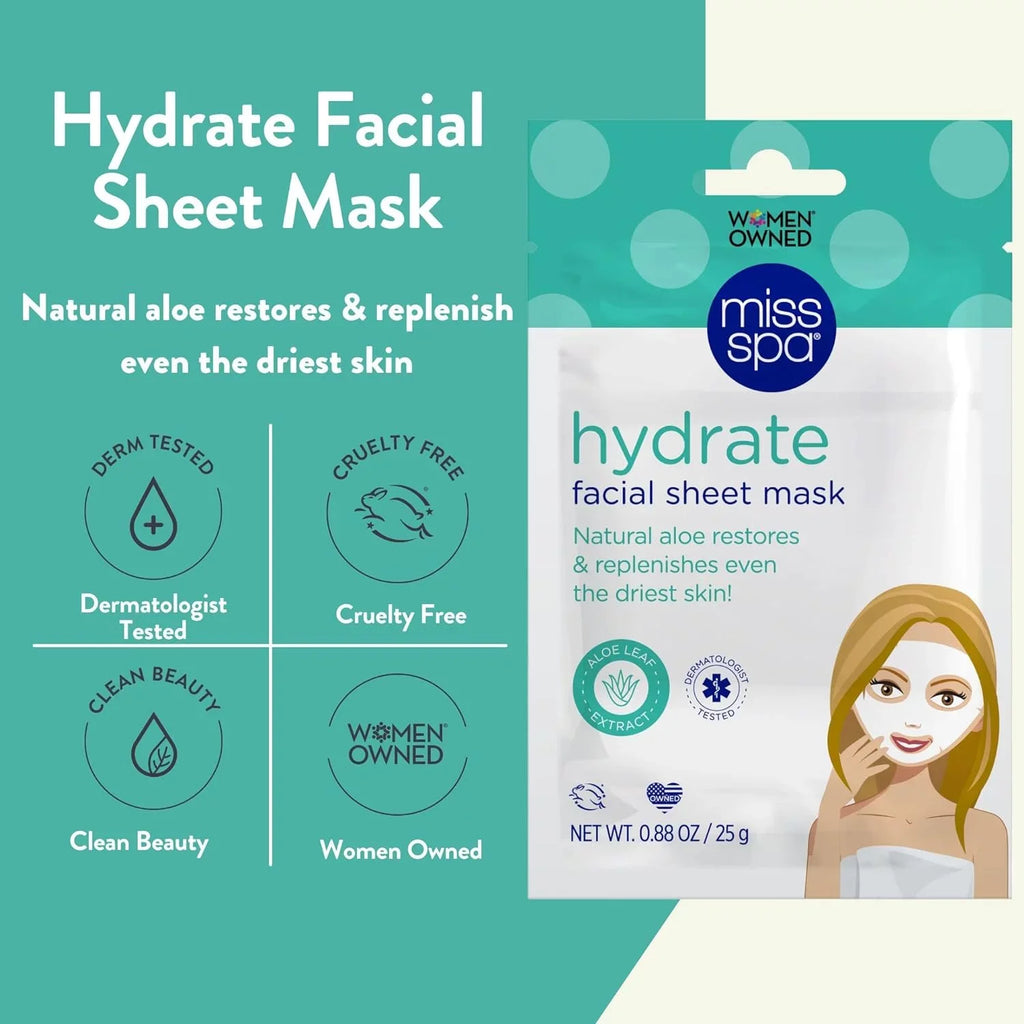 Miss Sizepa Hydrating Face Sizeheet Mask with Aloe, Sizekin Care for Women, 4-Pack