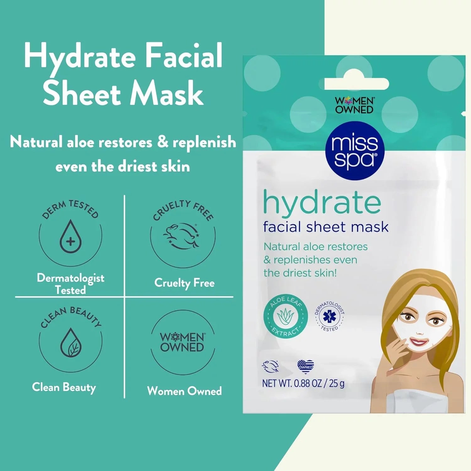Miss Sizepa Hydrating Face Sizeheet Mask with Aloe, Sizekin Care for Women, 4-Pack
