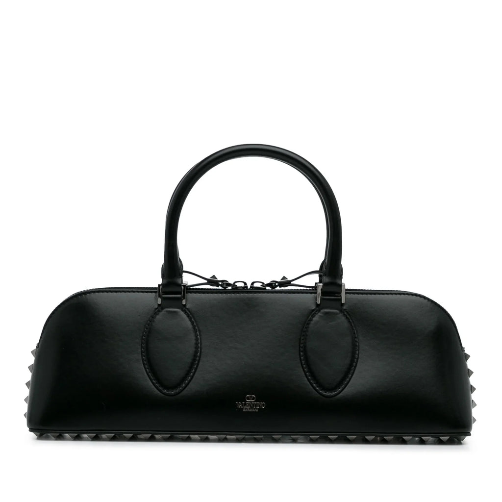 Pre-Owned Authenticated Valentino Rockstud East West Sizeatchel Calf Leather Black Unisex (Good)