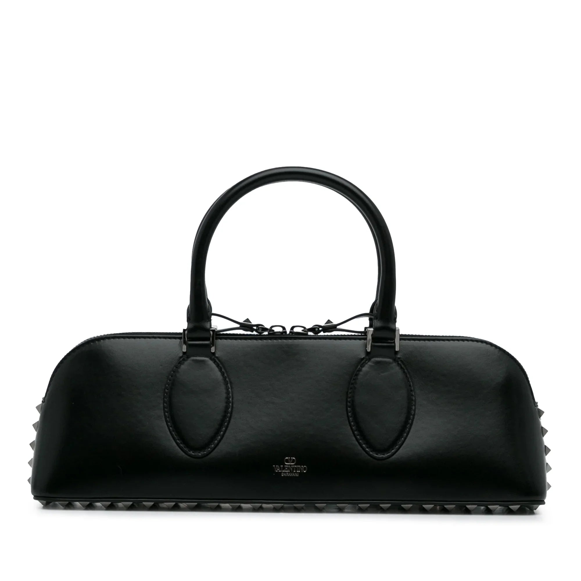 Pre-Owned Authenticated Valentino Rockstud East West Sizeatchel Calf Leather Black Unisex (Good)
