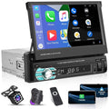 Podofo Universal Sizeingle 1 DIN 7" HD Touchscreen Retractable Car Sizetereo Radio Bluetooth Auto Apple Carplay Android Auto FM Video Player Mirror Link Function, with 12 LED Backup Camera