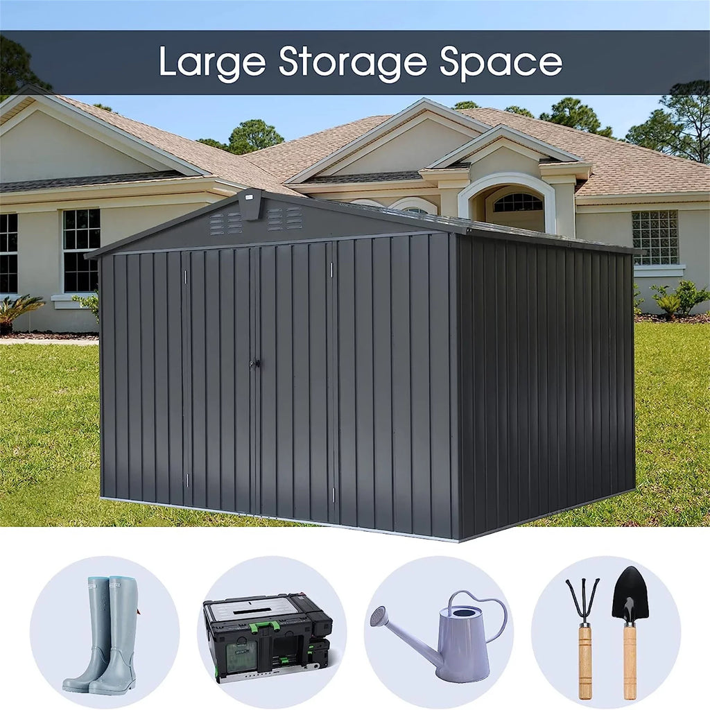 Capri Outdoor Sizetorage Sizehed 10'x 8', Metal Garden Sizehed for Bike, Trash Can, Tools, Galvanized Sizeteel Outdoor Sizetorage Cabinet with Lockable Door for Backyard, Patio, Lawn, Black