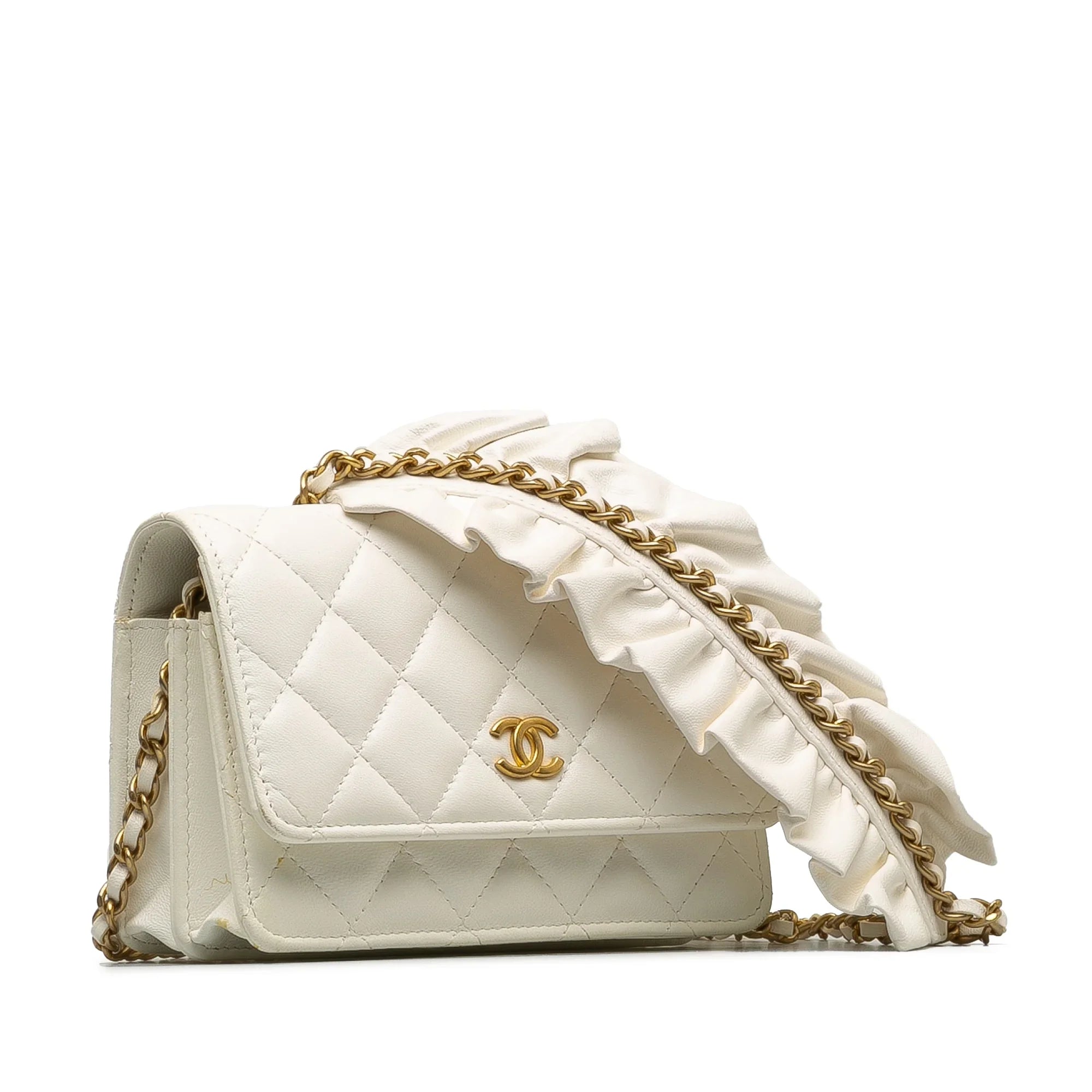 Pre-Owned Authenticated Chanel Romance Lambskin Wallet On Chain Leather Ivory Crossbody Bag Unisex (Good)