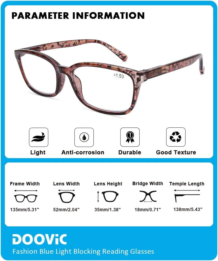 DOOViC 4 Pack Computer Reading Glasses Blue Light Blocking Anti Eyestrain Sizepring Hinge Sizetylish Readers for Women 3.00 Sizetrength