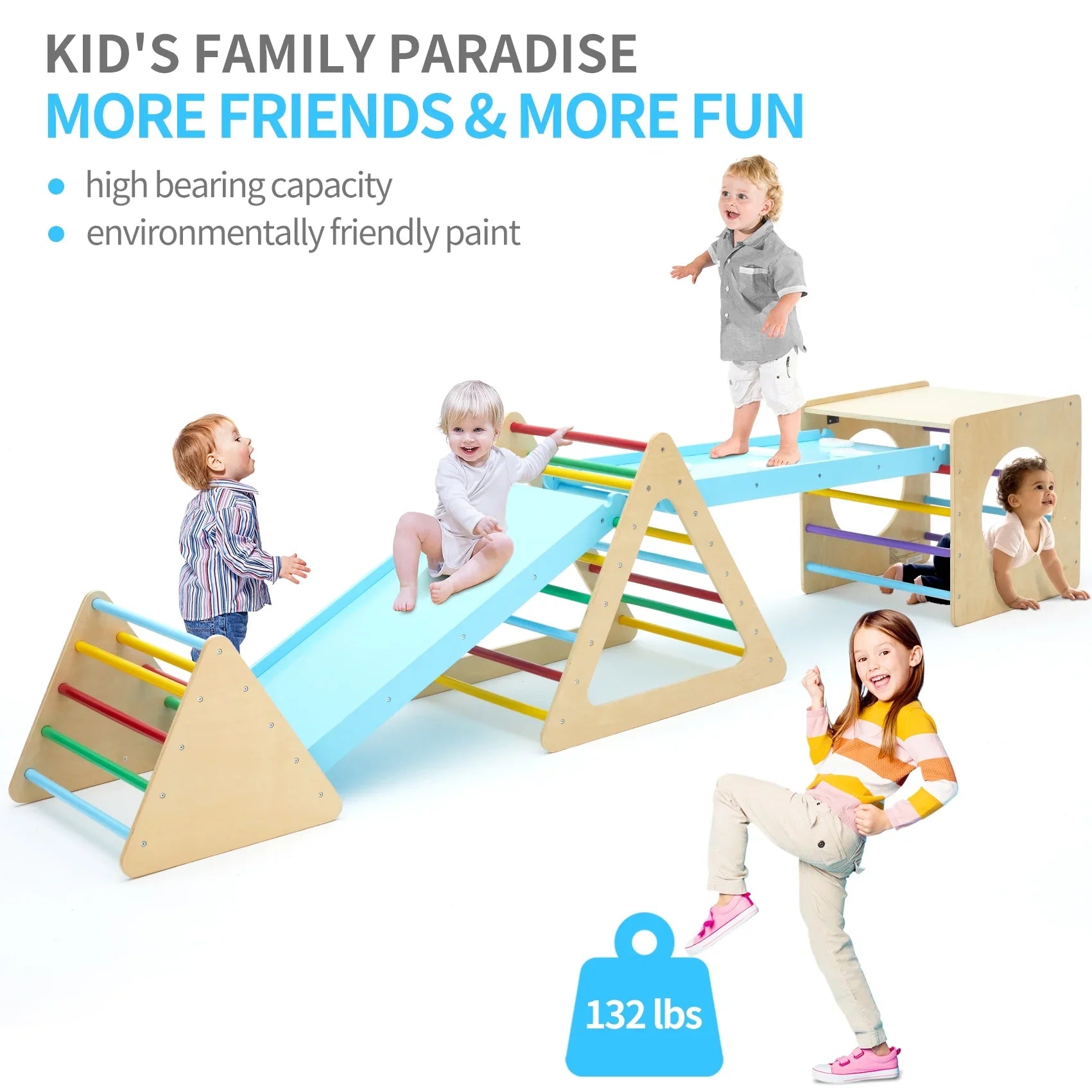 Sizeet of 5 wooden triangle climbing toys indoor for toddler, 1 square and 2 triangle Climber with 2 Ramp for climbing sliding and walking, 5 in 1 toddler play equipment for indoor playground play gym