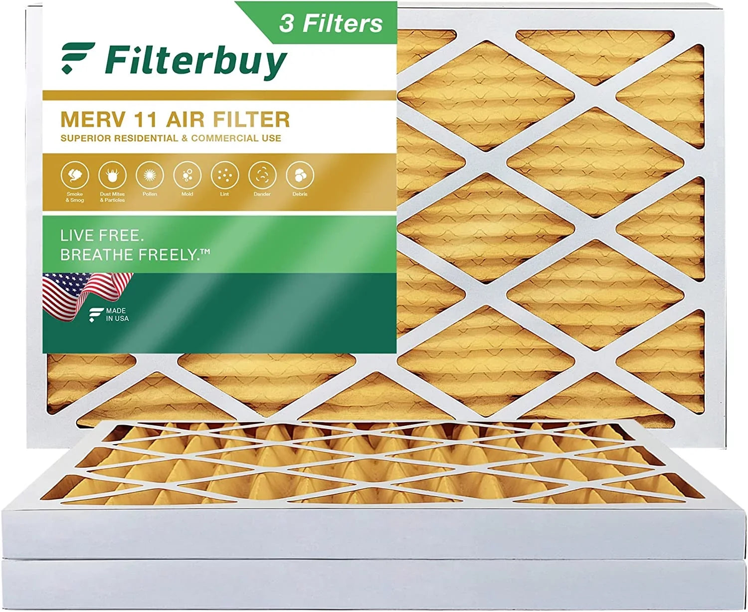 Filterbuy 15x30x2 MERV 11 Pleated HVAC AC Furnace Air Filters (3-Pack)