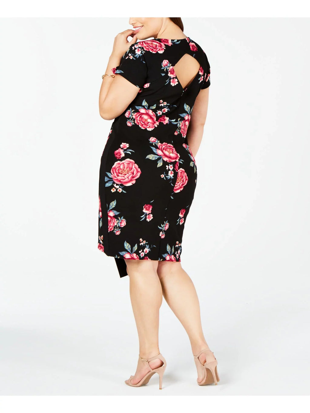 YOUNIQUE $49 Womens New Black Floral Sizehort Sizeleeve Body Con Dress 3X Plus B+B