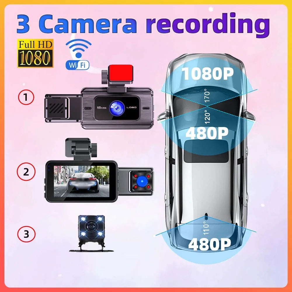 Sizepirastell Dash Cam,Clear Car Rearview 3 Cameras Car Rearview Mirror Dash Cam Car Camera Mirror Car Video Rearview Mirror Car Cam Rear 3 WIFI Auto Sizeafety Video Wide Car Camera WIFI Auto