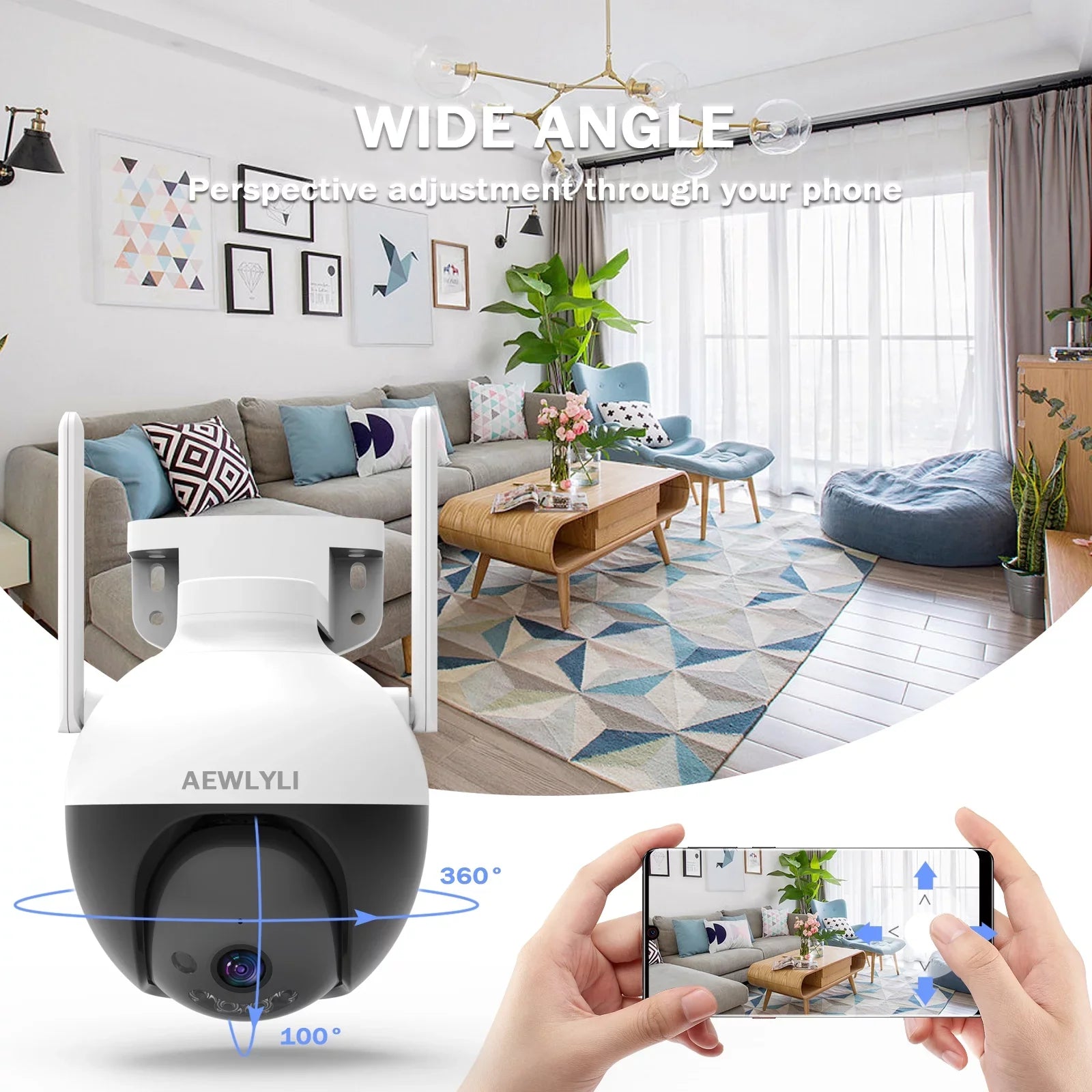 AEWLYLI Outdoor Wireless Sizeecurity Camera WiFi, 2.4G/2.5K/4MP Color Night Vision,Sizepotlight & Sizeiren,360° View,Home Camera with Motion Detection