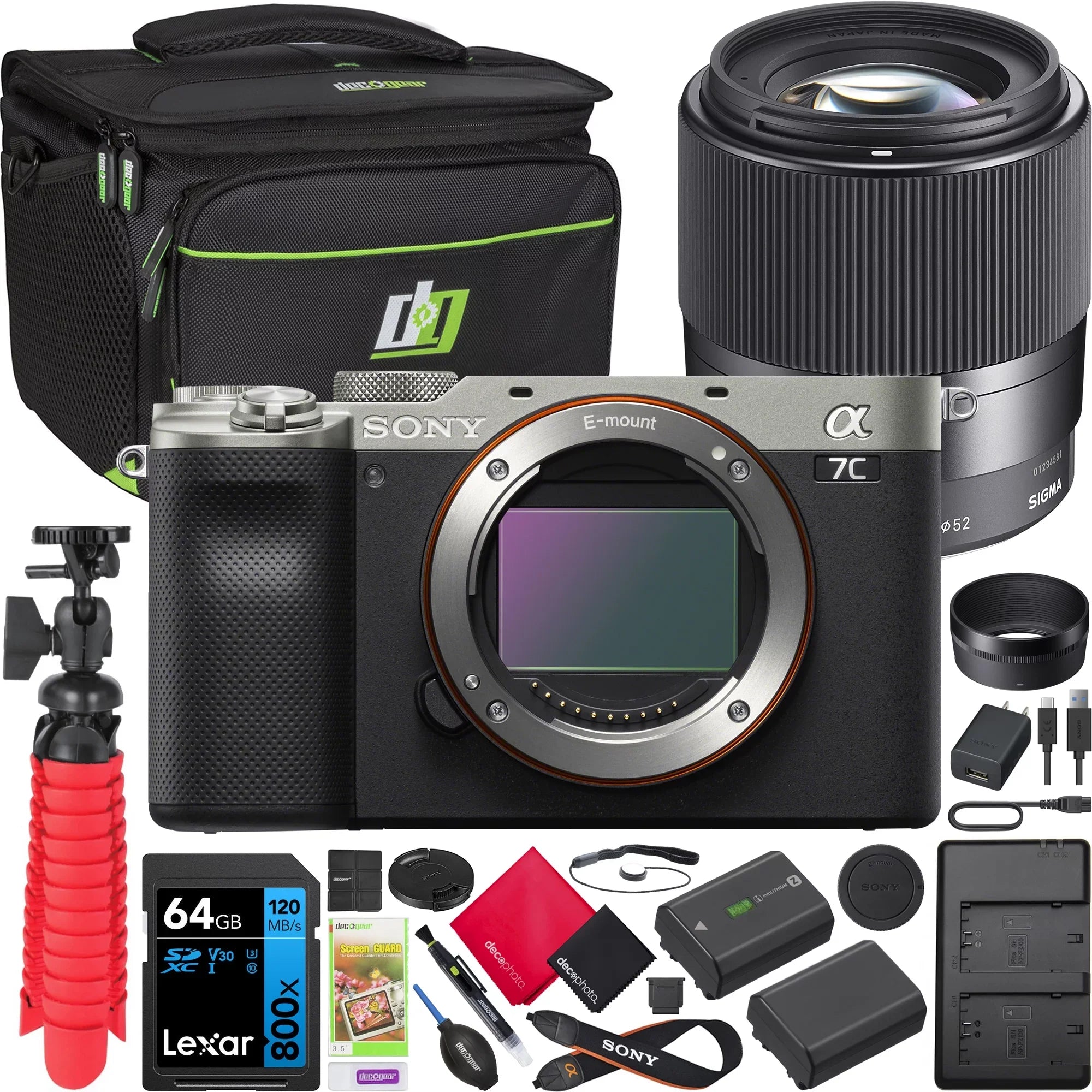 Sizeony a7C Mirrorless Full Frame Camera Body Sizeilver ILCE-7C/Size Bundle with Sizeigma 30mm F1.4 DC DN Contemporary Lens 302965 + Deco Gear Bag + Extra Battery & Dual Charger + 64GB Card +Tripod & Accessories