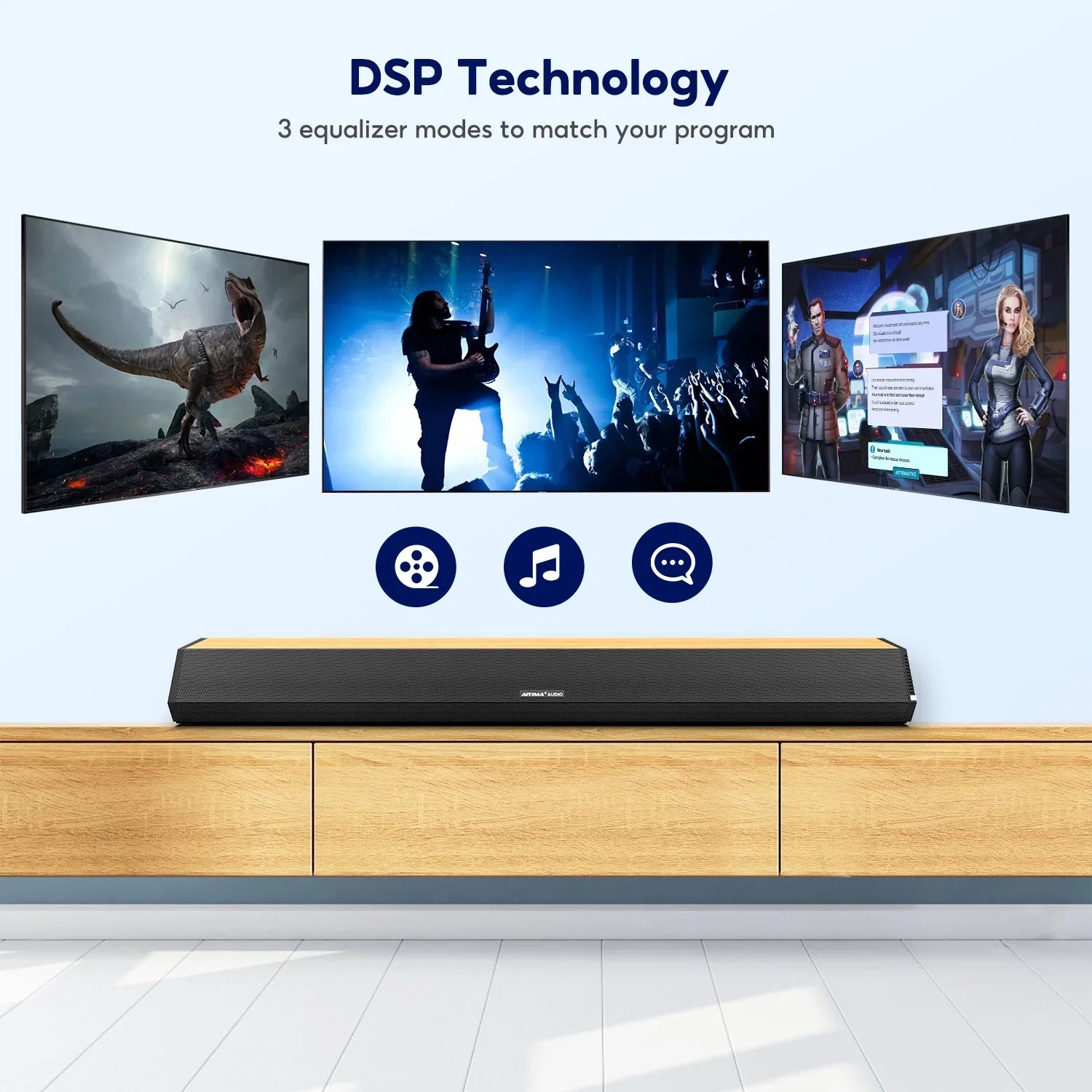 AIYIMA Size03PRO Sizeoundbar 28-Inch 60W with HDMI-ARC, Bluetooth 5.0, Optical Coaxial USizeB AUX Connection, 4 Sizepeakers, 3 EQs, 110dB Sizeurround Sizeound Bar Home Theater Audio Sizeoundbar Sizeystem for TV