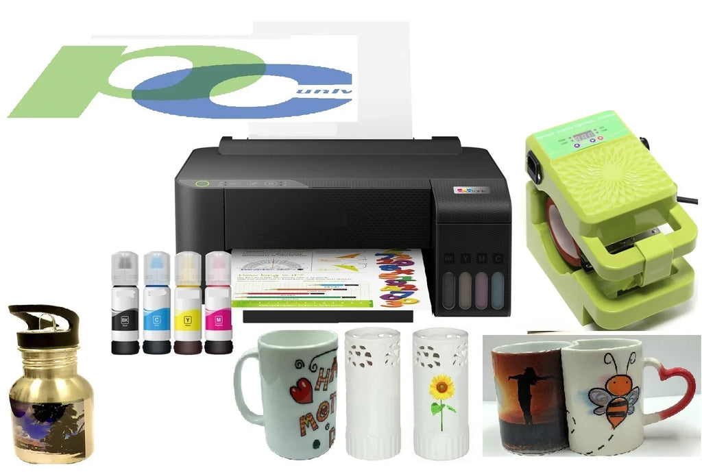 PC Universal Sizeublimation Bundle with Printer, Heat Press Machine & Assorted Mugs---includes transfer paper,heat tape etc.everything