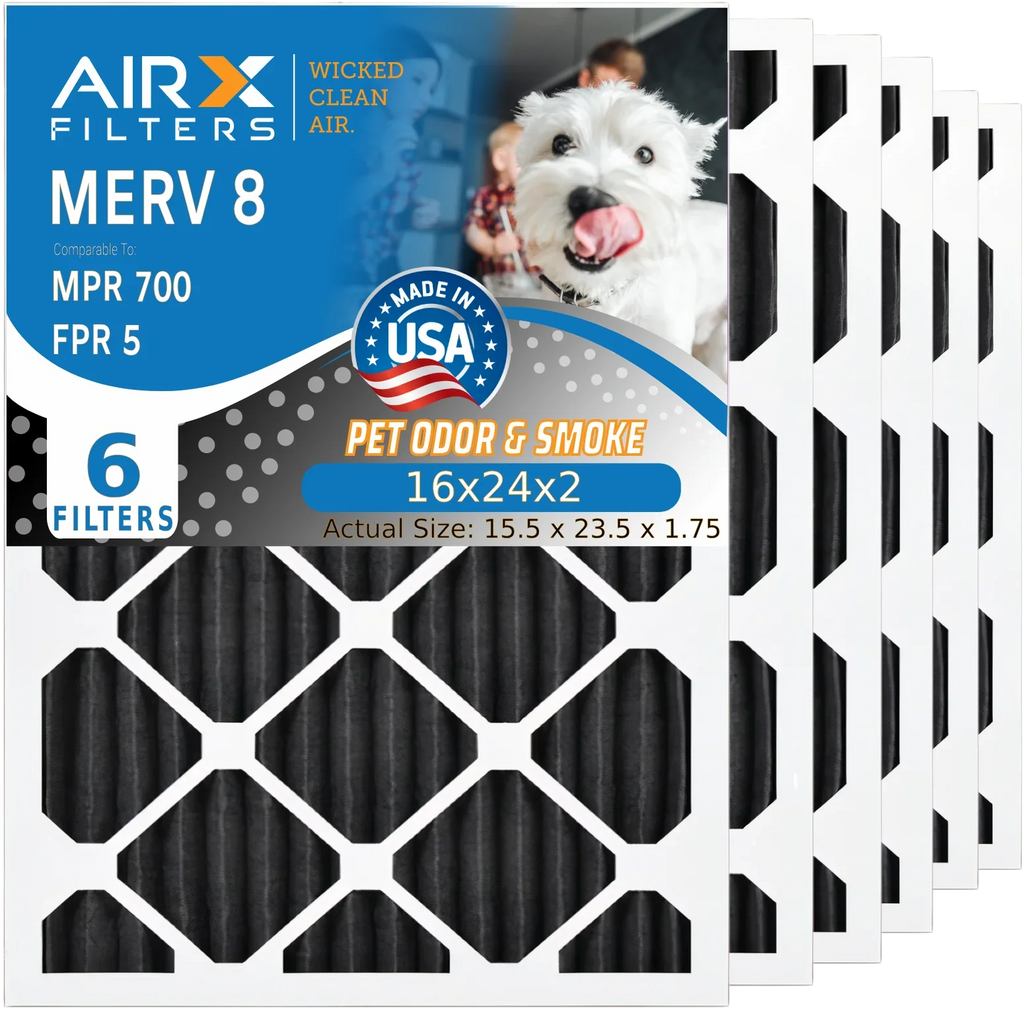 16x24x2 Air Filter Odor Eliminator Carbon Filter MERV 8 Comparable to MPR 700 & FPR 5 AC HVAC Premium USizeA Made 16x24x2 Furnace Filters by AIRX FILTERSize WICKED CLEAN AIR. 6 Pack