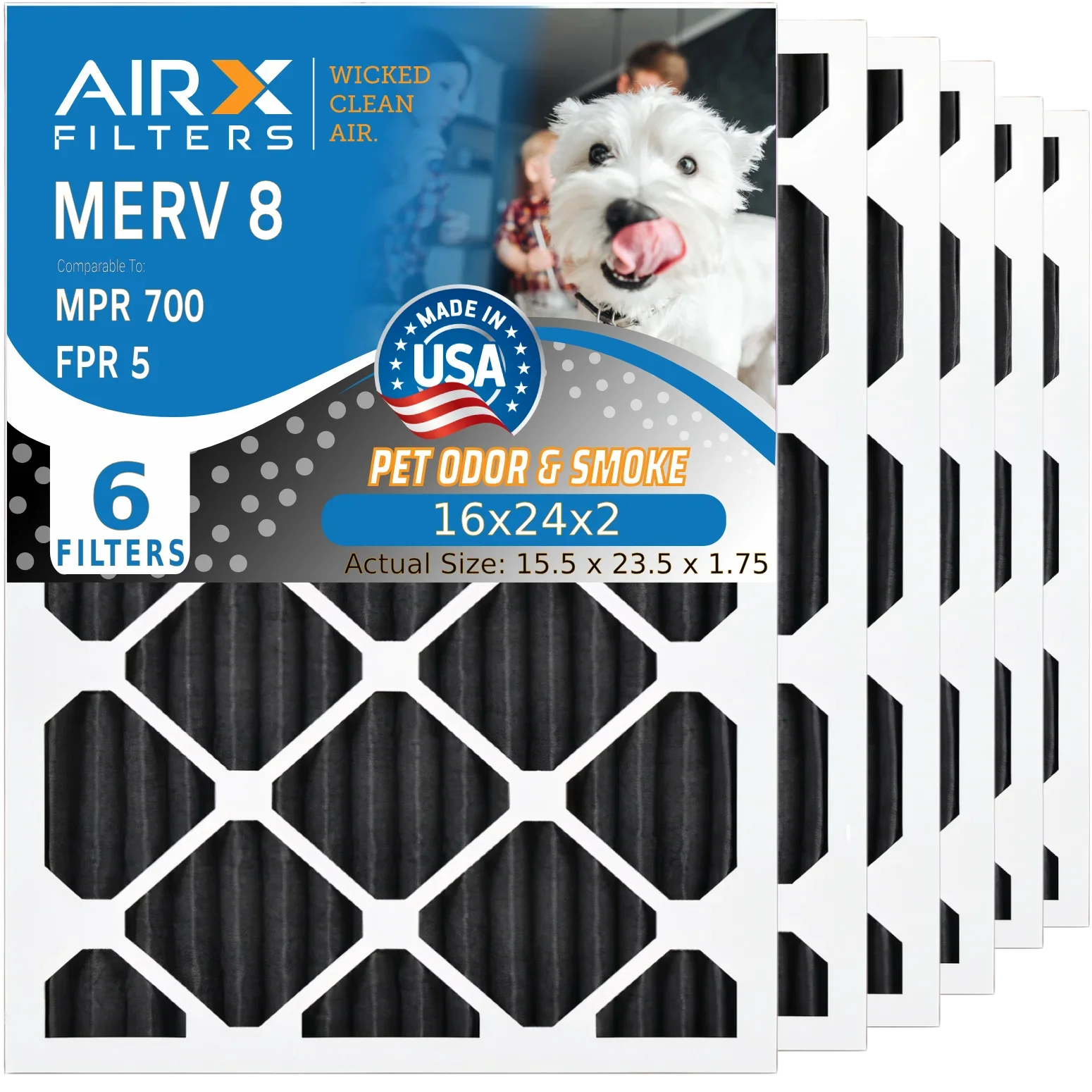 16x24x2 Air Filter Odor Eliminator Carbon Filter MERV 8 Comparable to MPR 700 & FPR 5 AC HVAC Premium USizeA Made 16x24x2 Furnace Filters by AIRX FILTERSize WICKED CLEAN AIR. 6 Pack