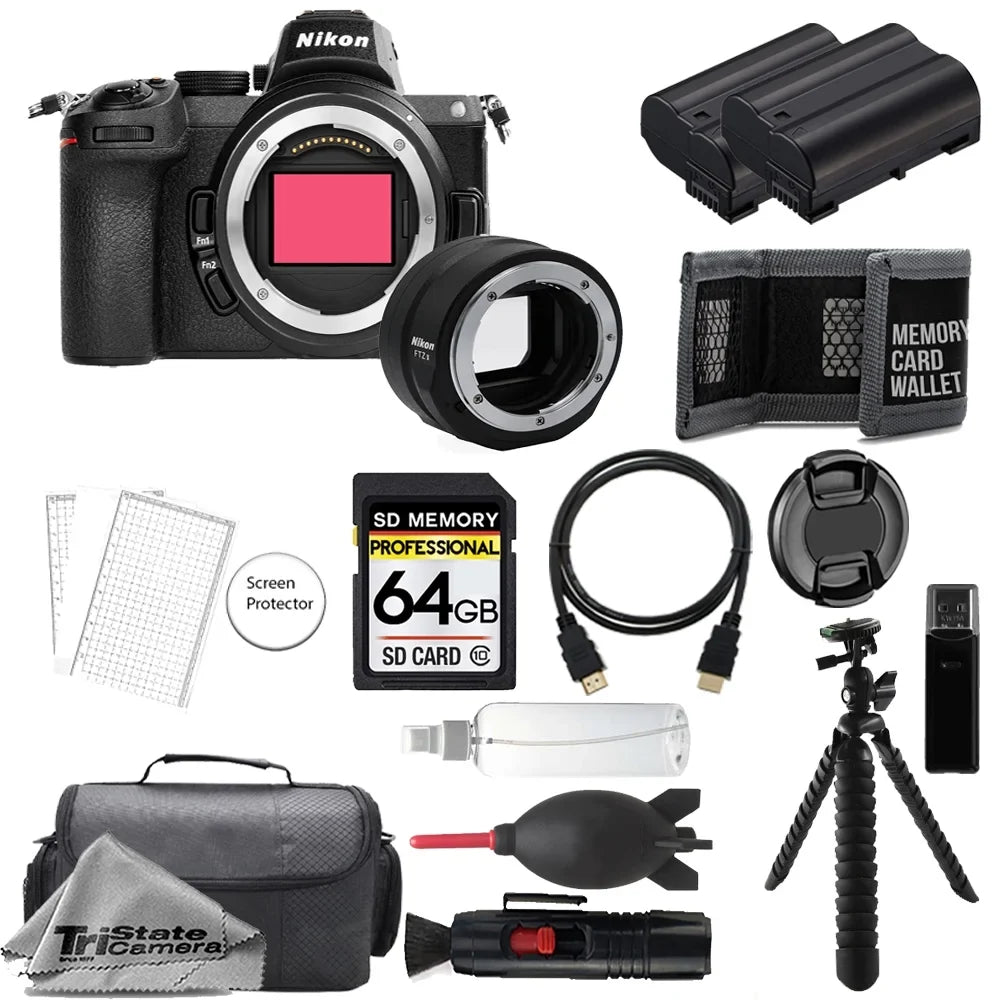 Nikon Z5 Mirrorless Digital Camera (Body) w/  FTZ II Mount Adapter+ 64GB + Extra Battery+ Tripod- Accessory Kit
