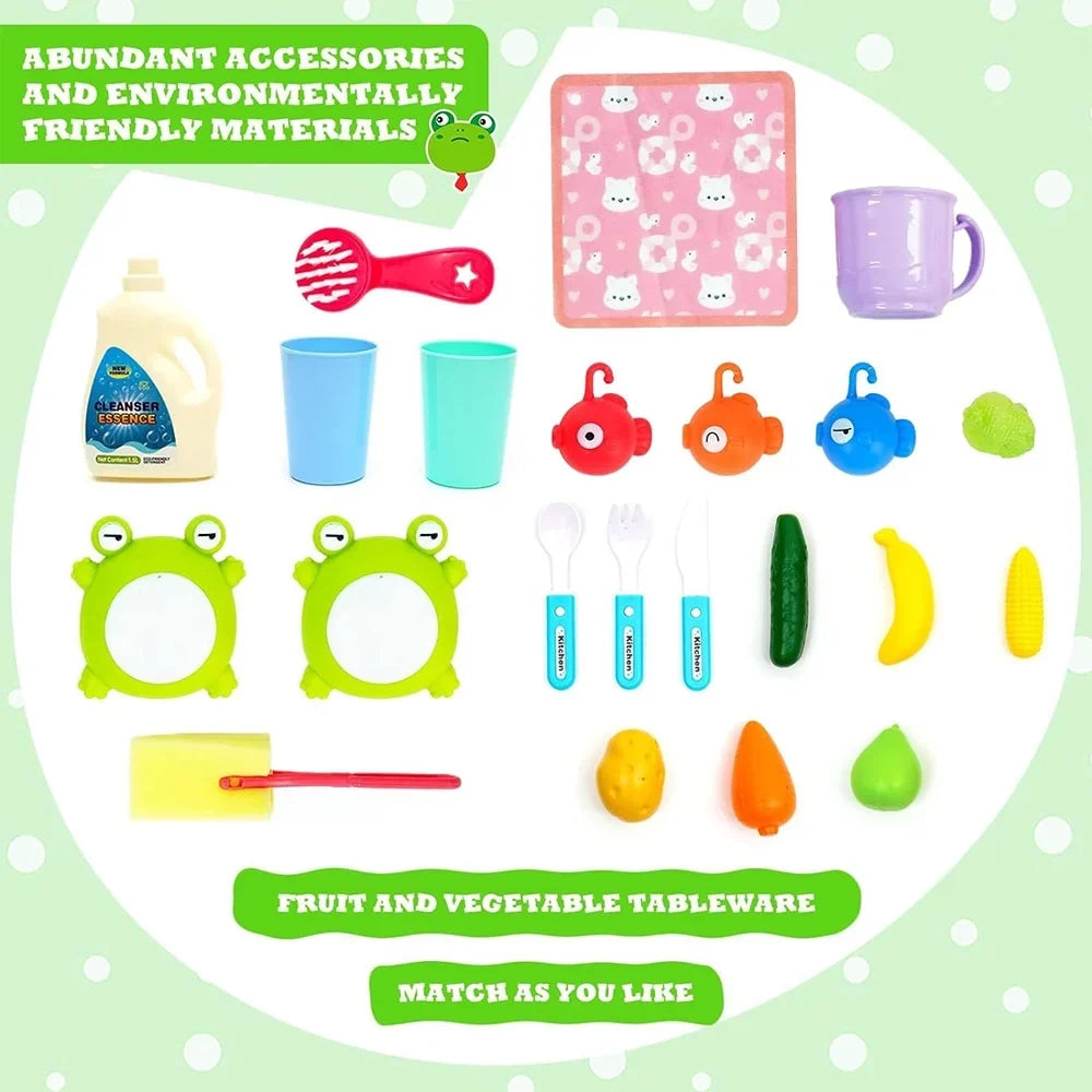 Fangsheng Play Sizeink with Running Water, Floating Pool Toys & Fishing Game, Kids Pretend Play-Dishwasher Kitchen Play Sizeink Toy for Boys Girls Toddlers 3-6