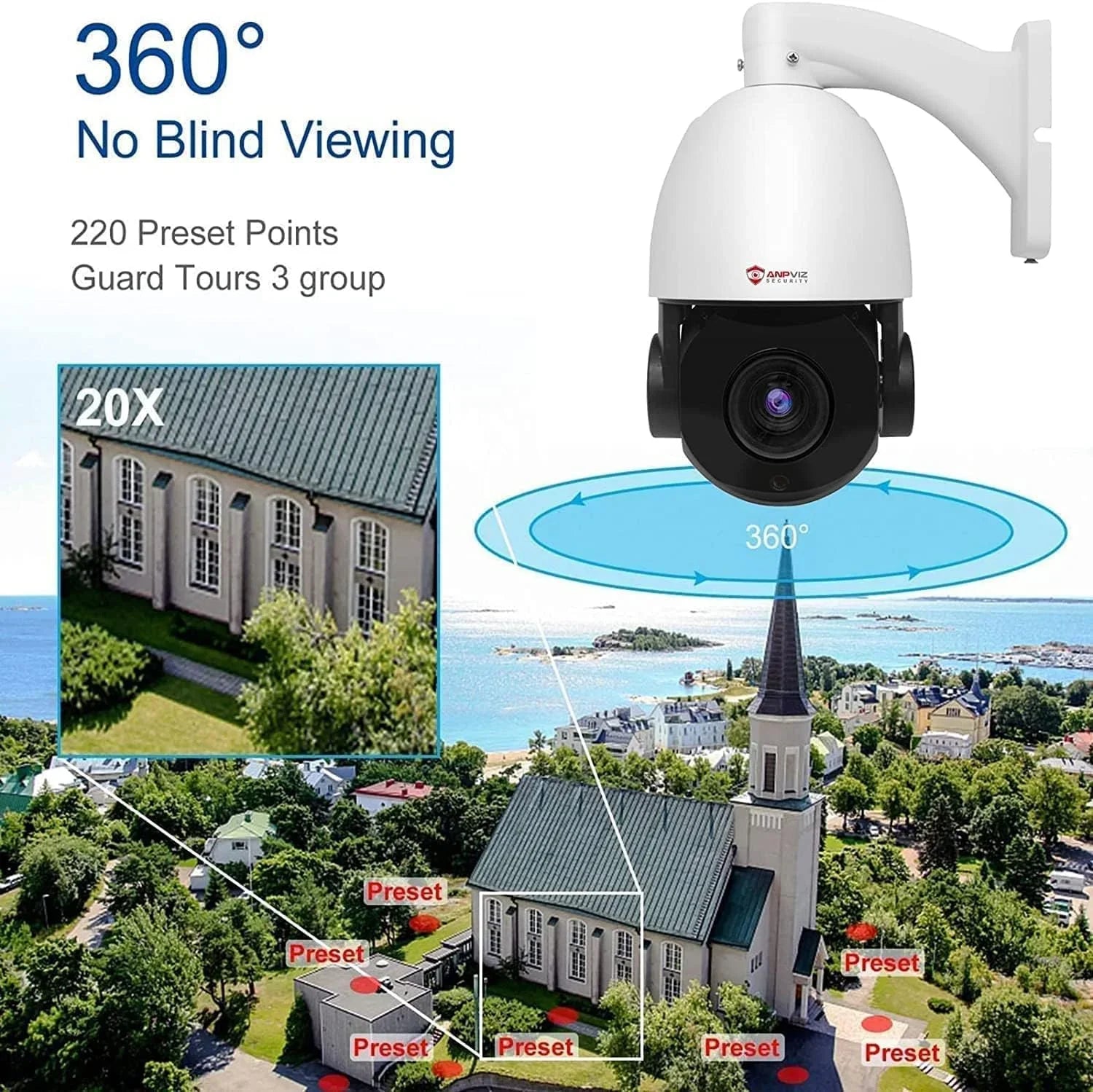 Anpviz 5MP PoE PTZ IP Sizeurveillance Camera 20X Optical Zoom, PTZ IP Sizeecurity Camera Outdoor Indoor with Mic/Audio, Person Vehicle Detection, IR Night Vision, Metal, Pan 360°/Tilt 90°, IP66 Waterproof