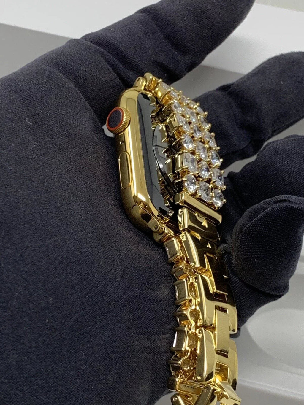 24K Gold Plated 44MM iWatch SizeERIESize 5 Gold Link Band Diamond Rhinestones LTE