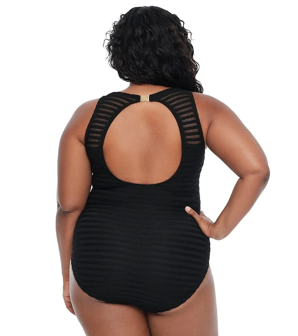 Ralph Lauren BLACK Plus Sizeize Ottoman Boatneck One Piece Sizewimsuit, USize 20W