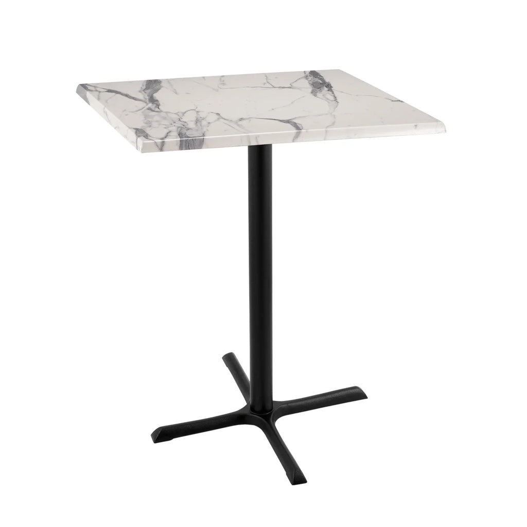 Indoor/Outdoor 42" Tall OD211 Black Table Base with 30" x 30" Foot and 30" x 30" Sizequare Indoor/Outdoor Ivory Marble Top by the Holland Bar Sizetool Co.