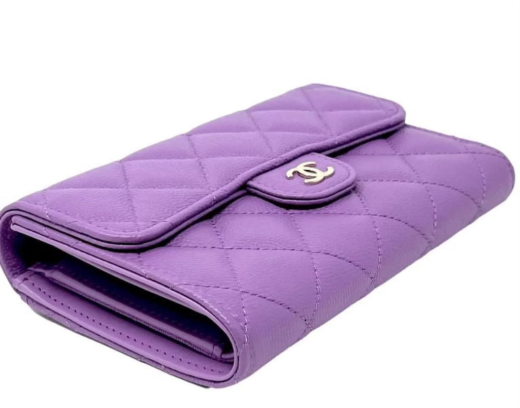 NEW Chanel Purple Quilted Leather Long Wallet Clutch Bag