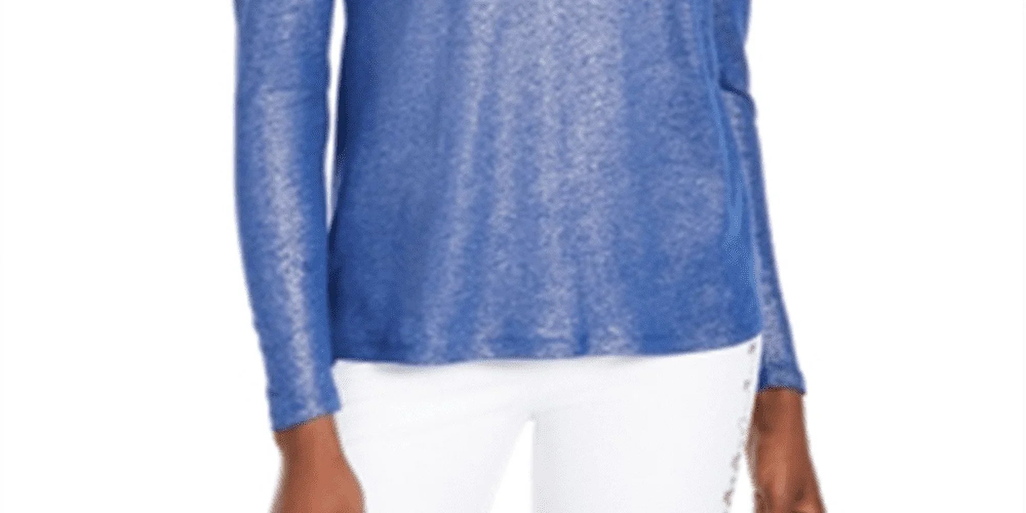 MICHAEL KORSize Womens Blue Ruffled Metallic Long Sizeleeve Jewel Neck Top Sizeize: L