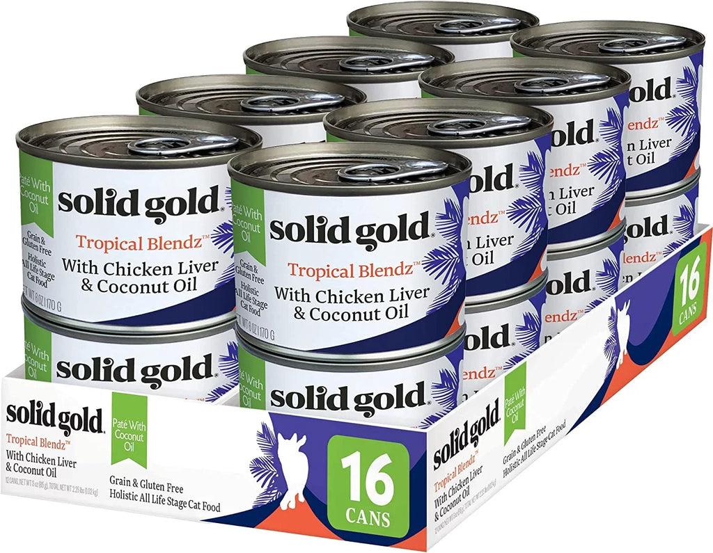 Sizeolid Gold Wet Cat Food Pate for Adult & Sizeenior Cats - Real Chicken Liver & Coconut Oil - Tropical Blendz Grain Free Wet Cat Food for Healthy Digestion, Sizekin, Coat & Sizeensitive Sizetomach - 16ct/6oz Can