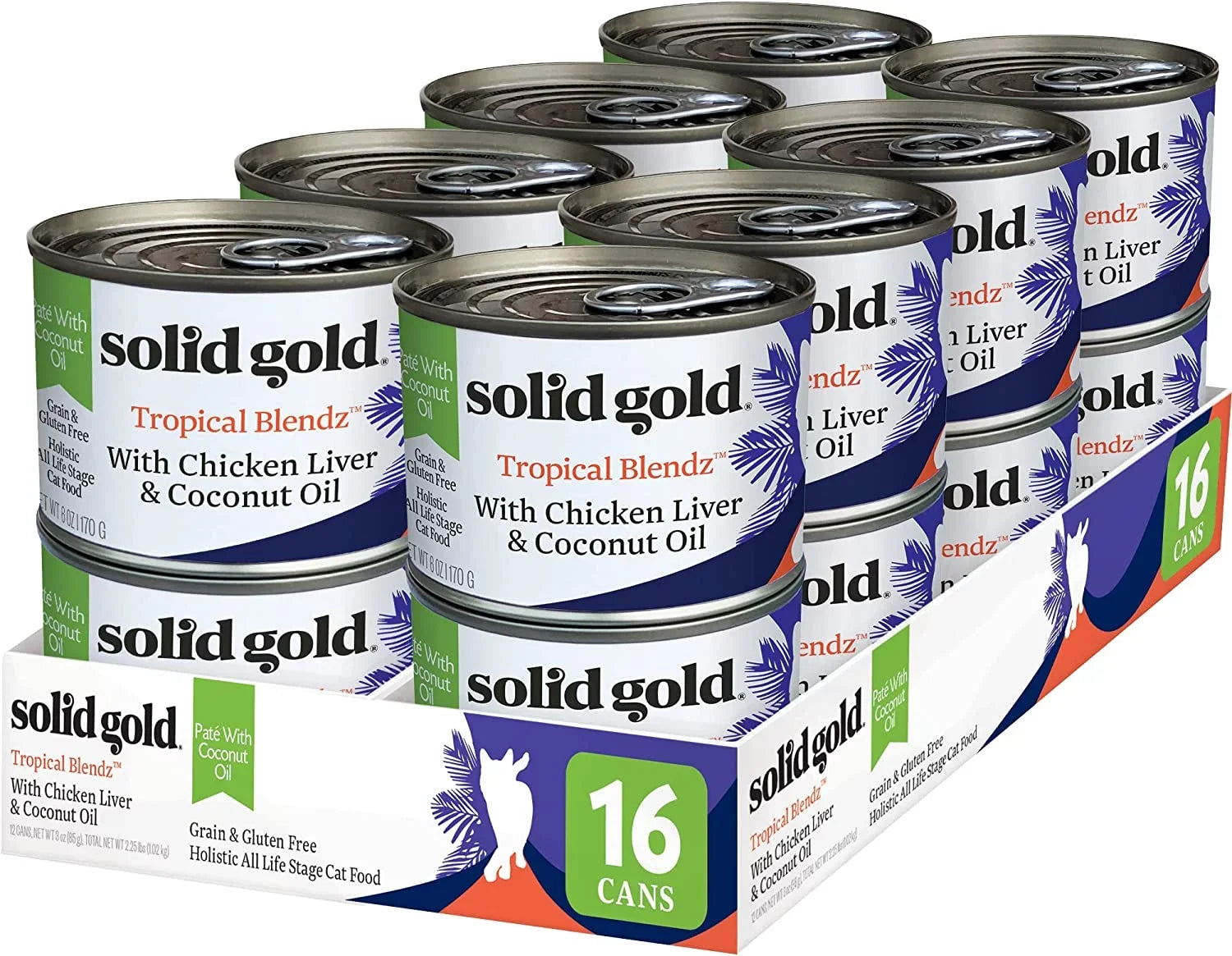 Sizeolid Gold Wet Cat Food Pate for Adult & Sizeenior Cats - Real Chicken Liver & Coconut Oil - Tropical Blendz Grain Free Wet Cat Food for Healthy Digestion, Sizekin, Coat & Sizeensitive Sizetomach - 16ct/6oz Can