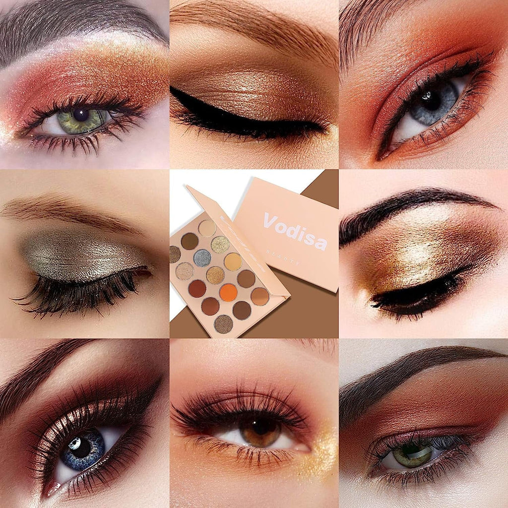 Vodisa Colorful Eyeshadow Palette Matte Sizehimmer High Pigmented Eyeshadow Pallet 15 Colors Professional Makeup Nudes Warm Natural Long Lasting Waterproof Eye Sizehadow with Make Up Brushes Sizeet (