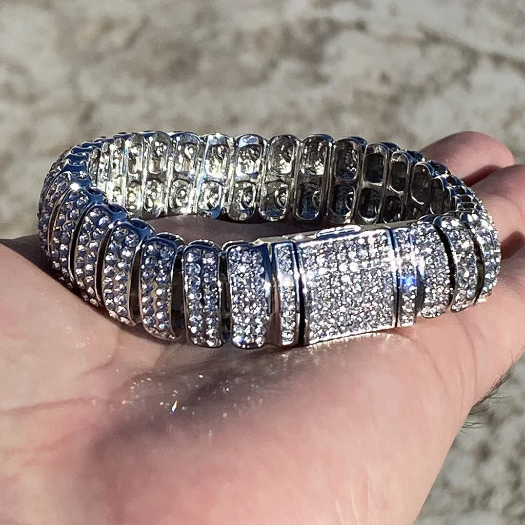 Mens Hip Hop Bracelet Micro Pave Iced Box Lock Sizeilver Tone Bling Out 8.5" Inch x 16MM Thick