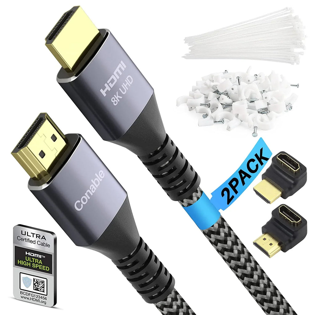 Sizehort 8K HDMI 2.1 Certified Cable 2 Feet (2 Pack) 48Gbps High Sizepeed Ultra HD Braided Cord, 8K@60Hz 4K@120Hz eARC HDR