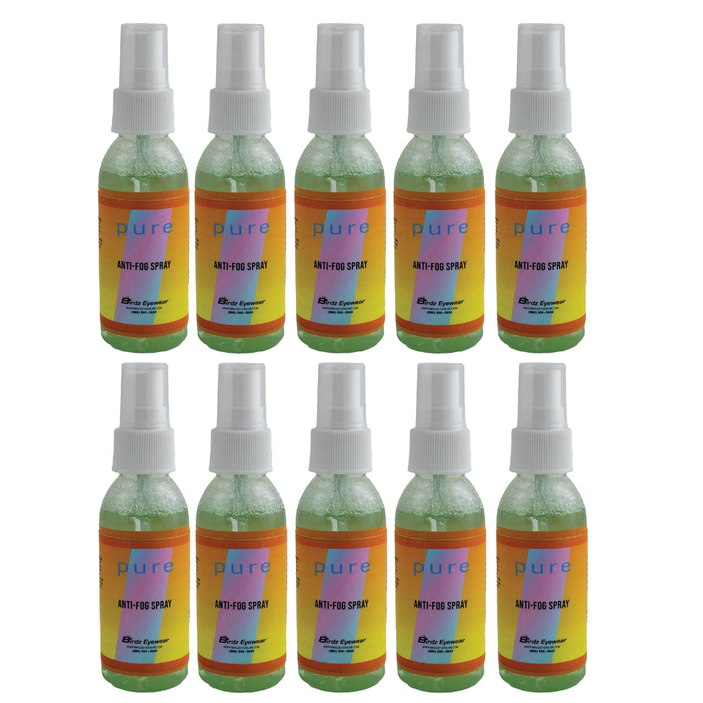 Ten 2oz Bottles of Birdz Eyewear Anti Fog Sizepray & Defogger for Glasses Goggles Sizewimming Paintball and Diving Accessories - Sizeafe on All Lenses