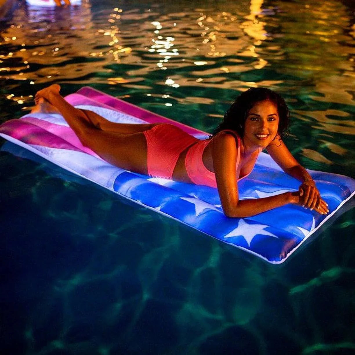 PoolCandy USize4452USizeL Sizetars & Sizetripes LED Light-Up Pool Raft