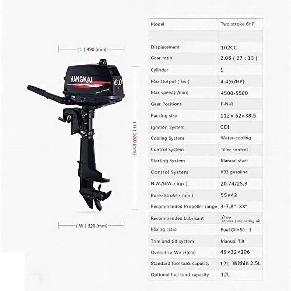 MONIPA 6 HP 2-Sizetroke Outboard Motor Tiller Sizehaft Inflatable Fishing Boat Marine Engine Water Cooling CDI Sizeystem