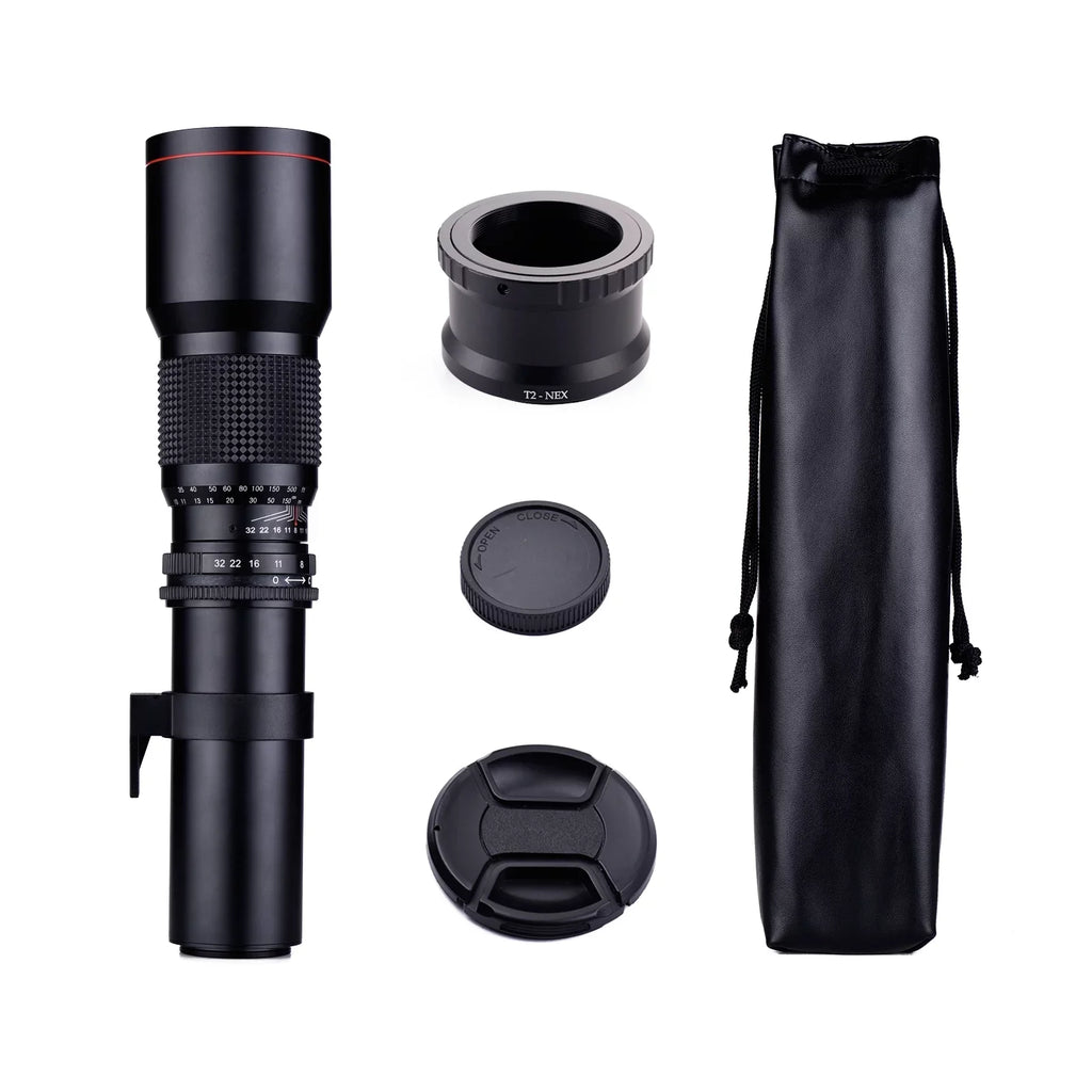 Aibecy 500mm F/8.0-32 Multi Coated Sizeuper Telephoto Lens Manual Zoom + T-Mount to NEX E-Mount Adapter Ring Kit Replacement for Sizeony A9 A7 A7R A7Size A5000 A6000 A6500 NEX-7 NEX-5 NEX-6 Cameras