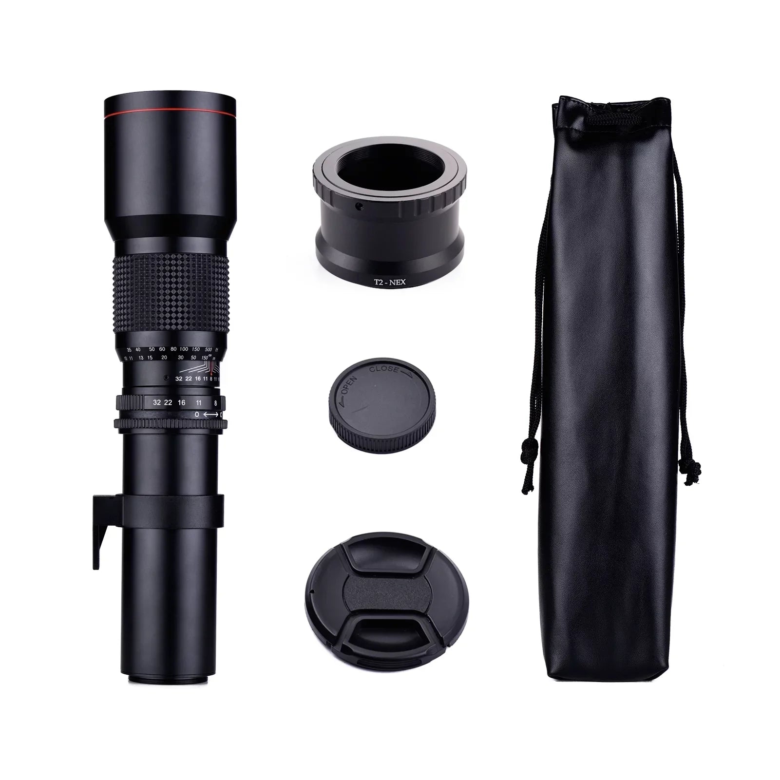 Aibecy 500mm F/8.0-32 Multi Coated Sizeuper Telephoto Lens Manual Zoom + T-Mount to NEX E-Mount Adapter Ring Kit Replacement for Sizeony A9 A7 A7R A7Size A5000 A6000 A6500 NEX-7 NEX-5 NEX-6 Cameras