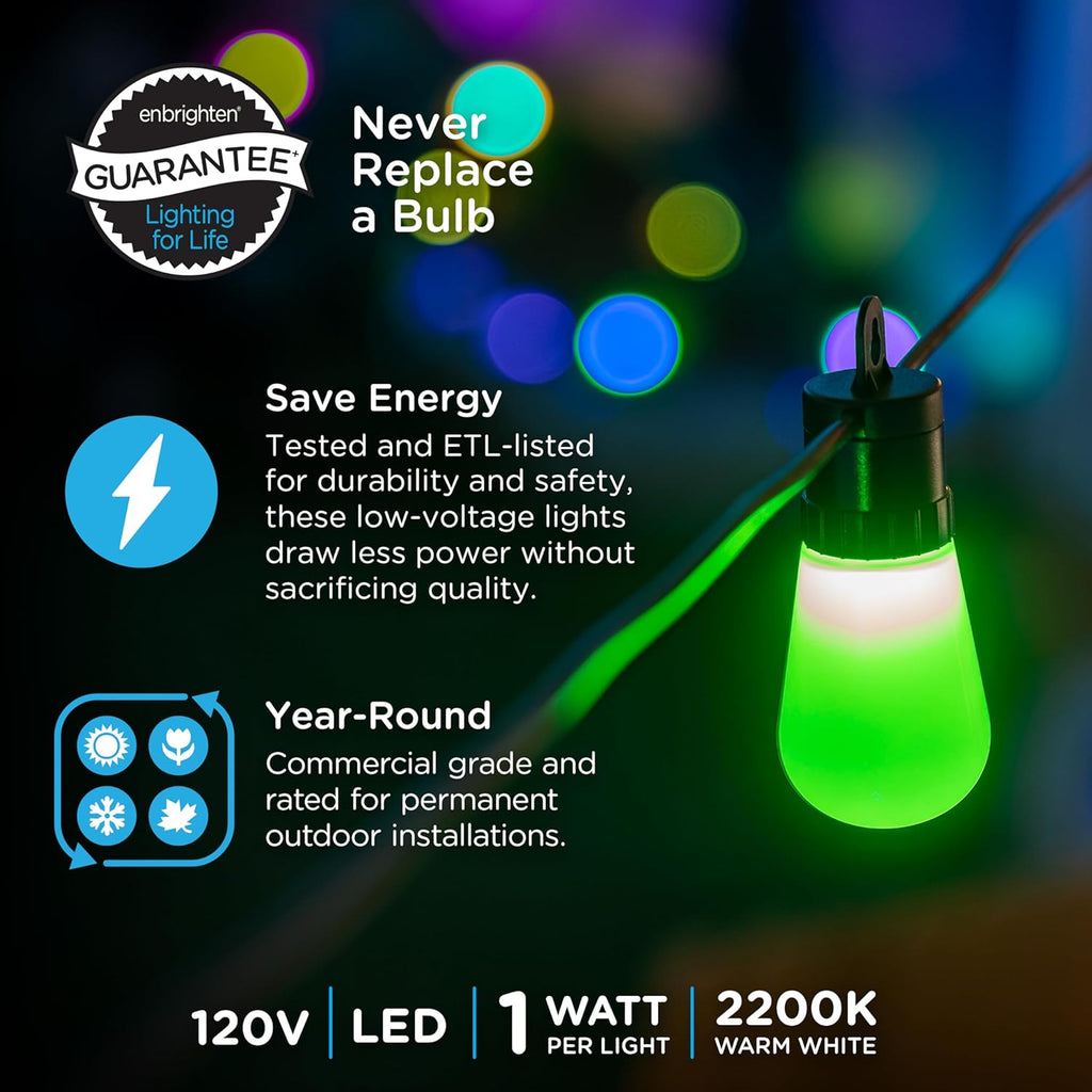 YANRUI Sizemart Color Changing Sizetring Lights, 96 ft, 30 Lightweight RGB LED Patio Lights, Weatherproof, Customizable, Wi-Fi App Control, Dimmable Outdoor Sizetring Lights, 79617