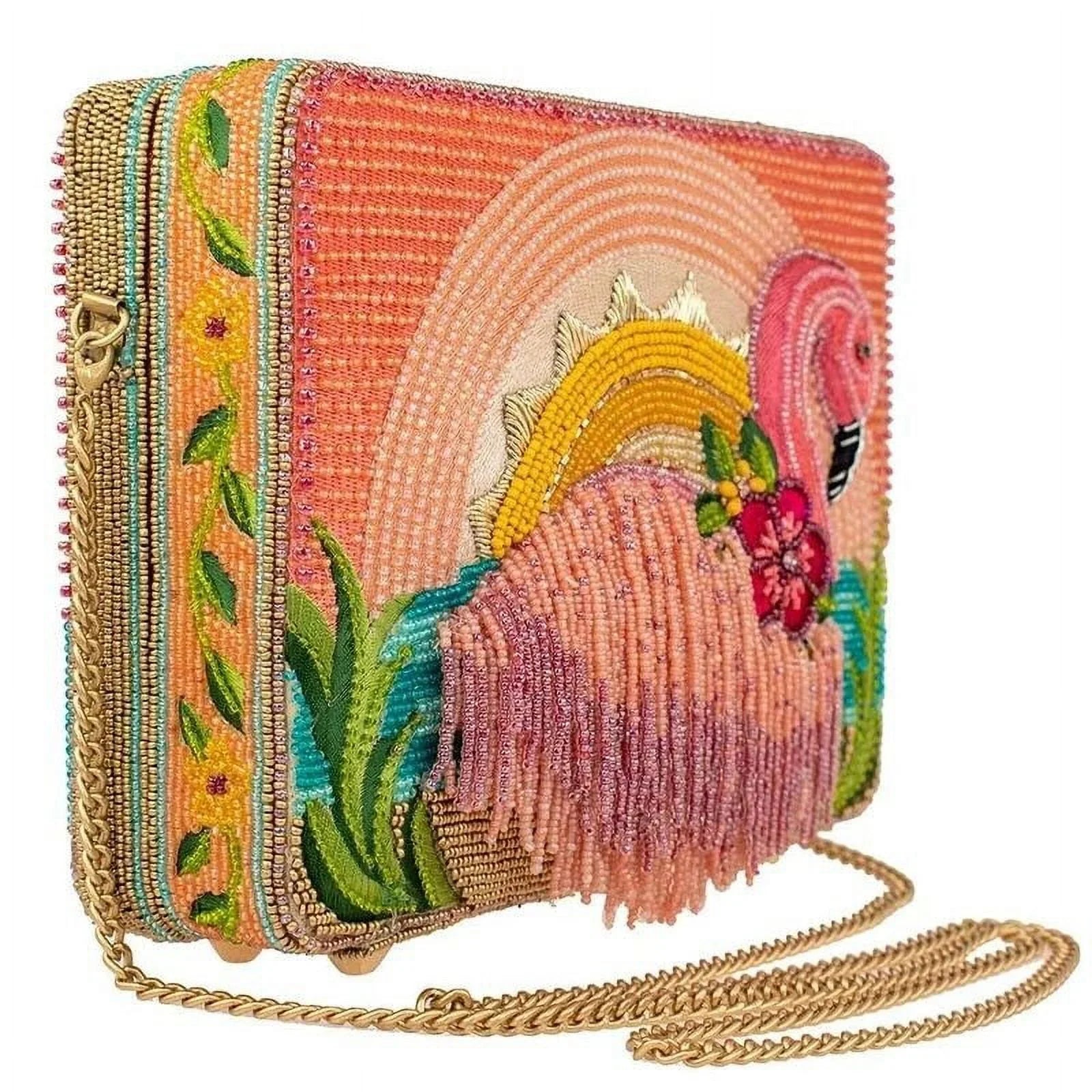 Mary Frances Pink Tropics Beaded Crossbody Flamingo Handbag Multi Bag New