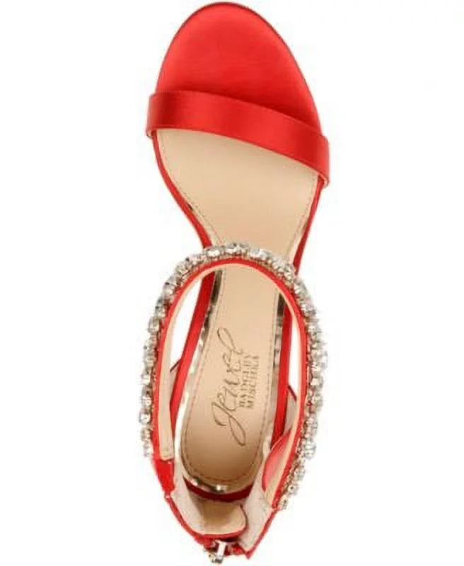JEWEL BADGLEY MISizeCHKA Womens Red Ankle Sizetrap Embellished Unique Round Toe Sizetiletto Zip-Up Dress Sizeandals Sizehoes 9.5 M