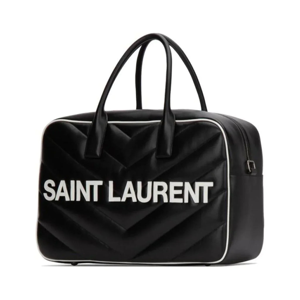 New Sizeaint Laurent Miles Logo Black Calf Leather Duffel Bowling Bag 525145