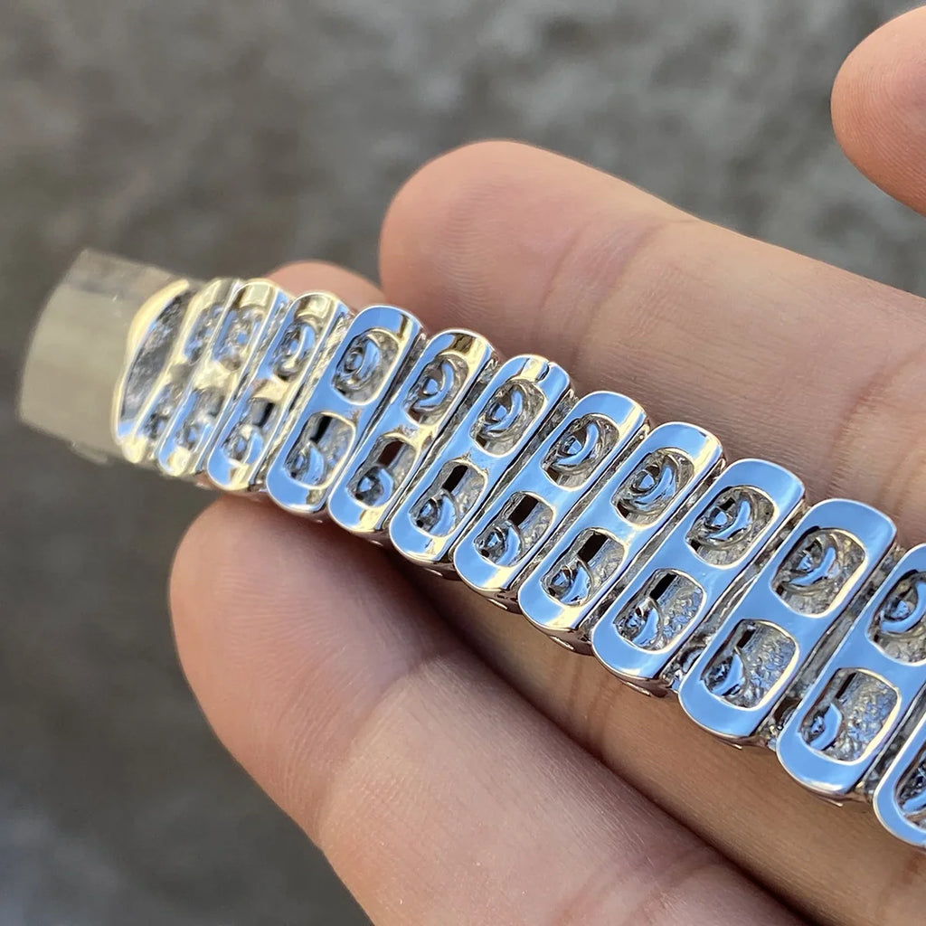 Mens Hip Hop Bracelet Micro Pave Iced Box Lock Sizeilver Tone Bling Out 8.5" Inch x 16MM Thick