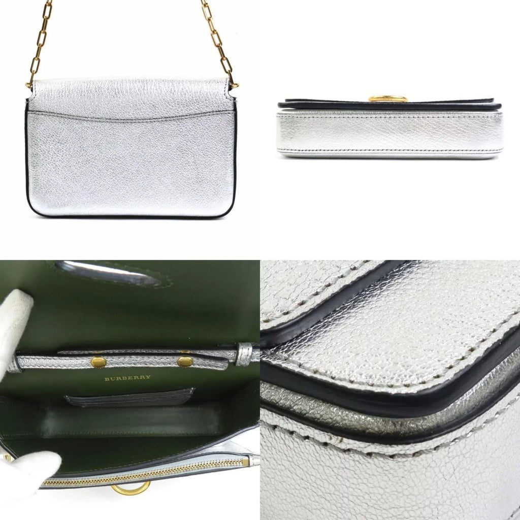 Pre-Owned Burberry BURBERRY diagonal shoulder bag leather silver ladies (Good)