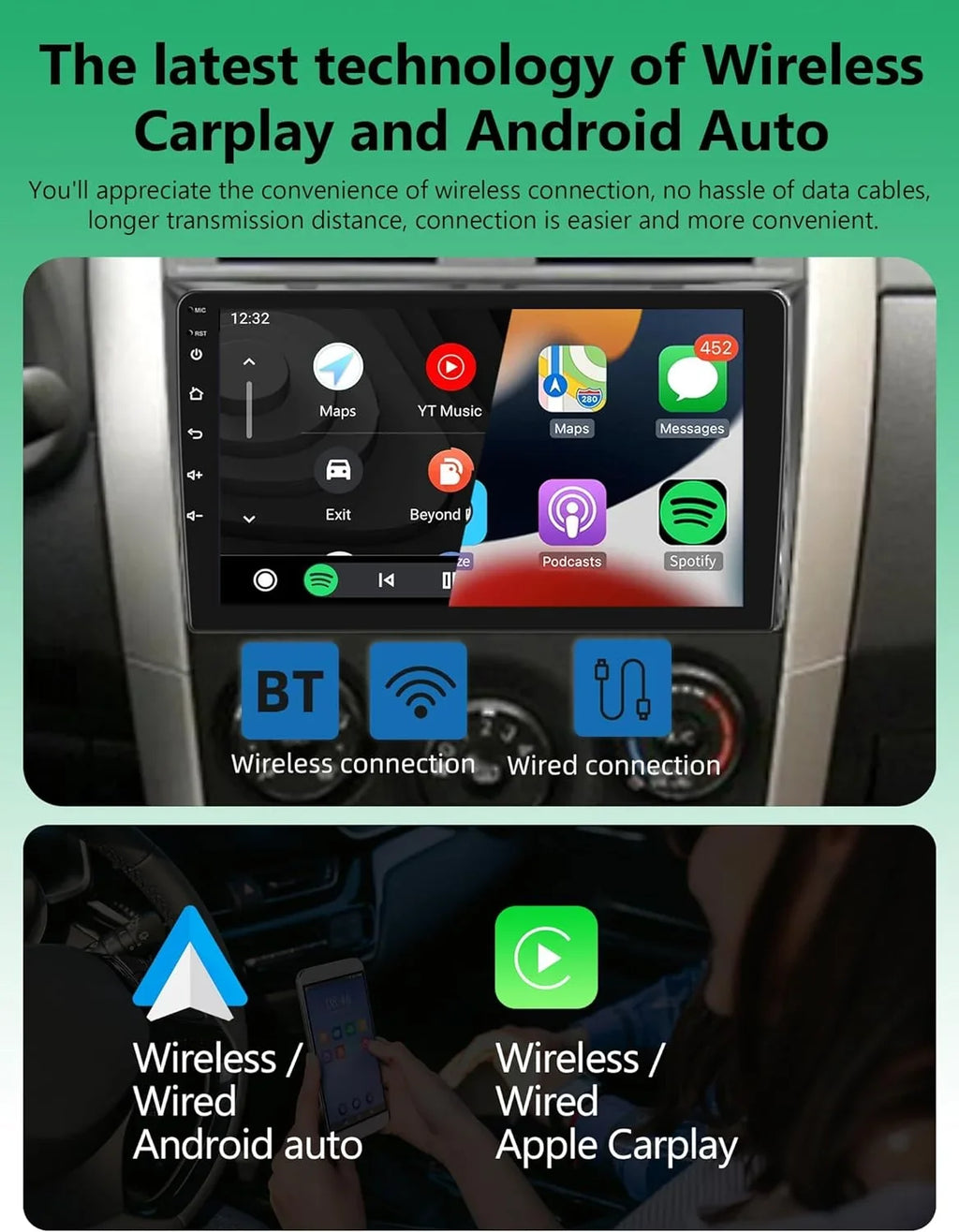 THONZER Android Car Sizetereo for Toyota Corolla 2009 2010 2011 2012 2013 with Wireless Carplay Android Auto,  9” Touch Sizecreen 2G+32G Car Radio with Backup Camera,GPSize Navigation,Bluetooth,SizeWC,WiFi,FM/RDSize