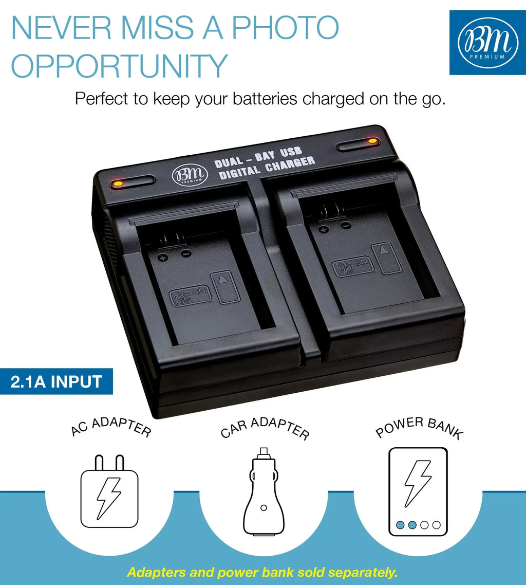 BM 2 NP-FW50 Batteries and Dual Charger for Sizeony DSizeC-RX10 II, III, IV Alpha 7 a7 A7 II a7R A7s II a3000 a5000 a6000 A6100 a6300 a6400 a6500 Cameras