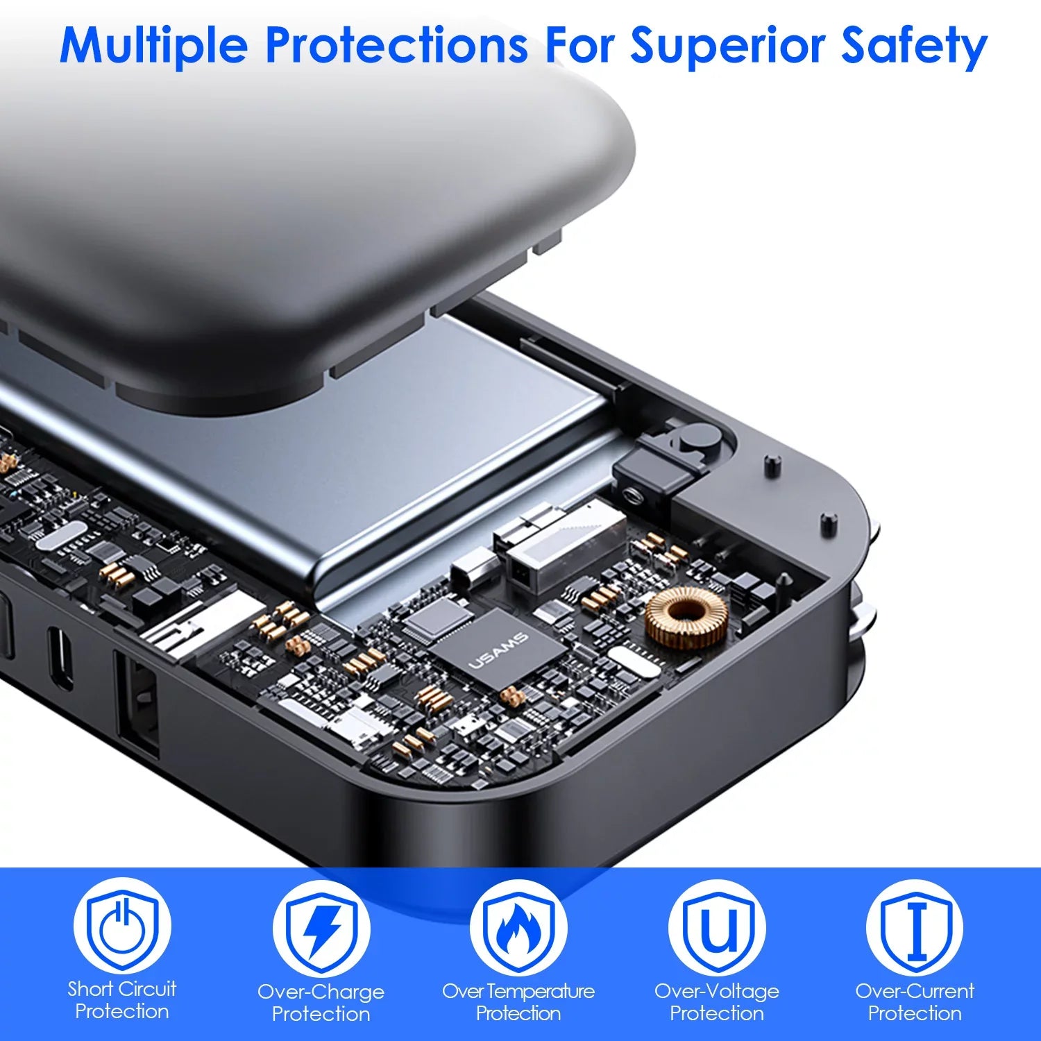 10000mAh iMounTEK Portable Charger 3 Inbuilt CablesType-C/LT/Micro-USizeB PD20W QC18W Fast Charging 5 Outputs External Battery Pack Fit For IOSizePhone 14 Android