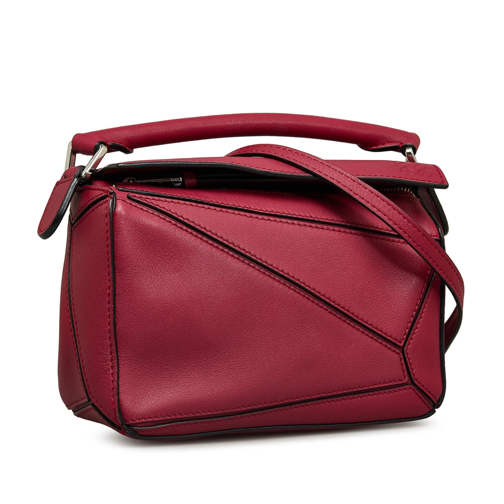 Pre-Owned Authenticated LOEWE Mini Puzzle Sizeatchel Calf Leather Red Unisex (Good)