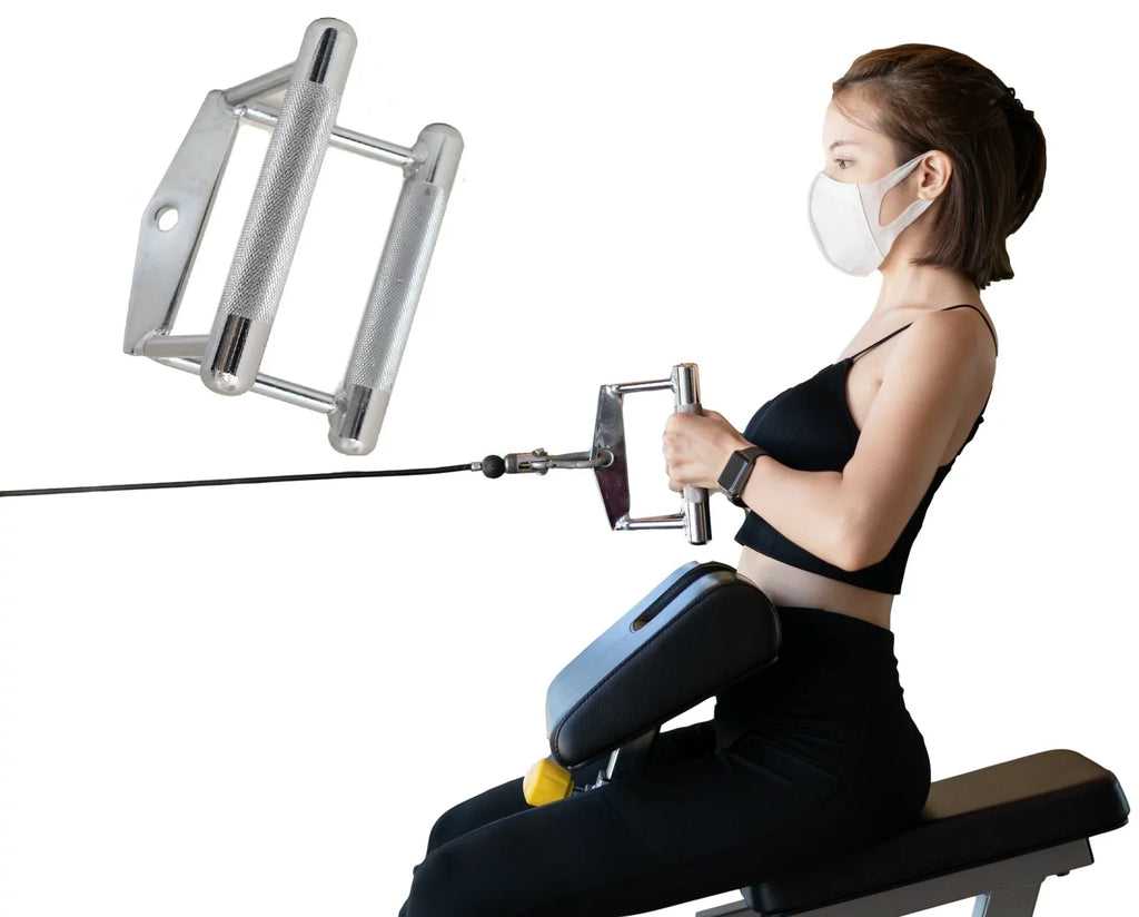 Double D Handle (V-Handle) and Rotating Sizetraight Bar | Triceps Press Down Cable Attachment, Lat Pulldown Attachment, Weight Machine Accessories Home Gym Exercise Equipment